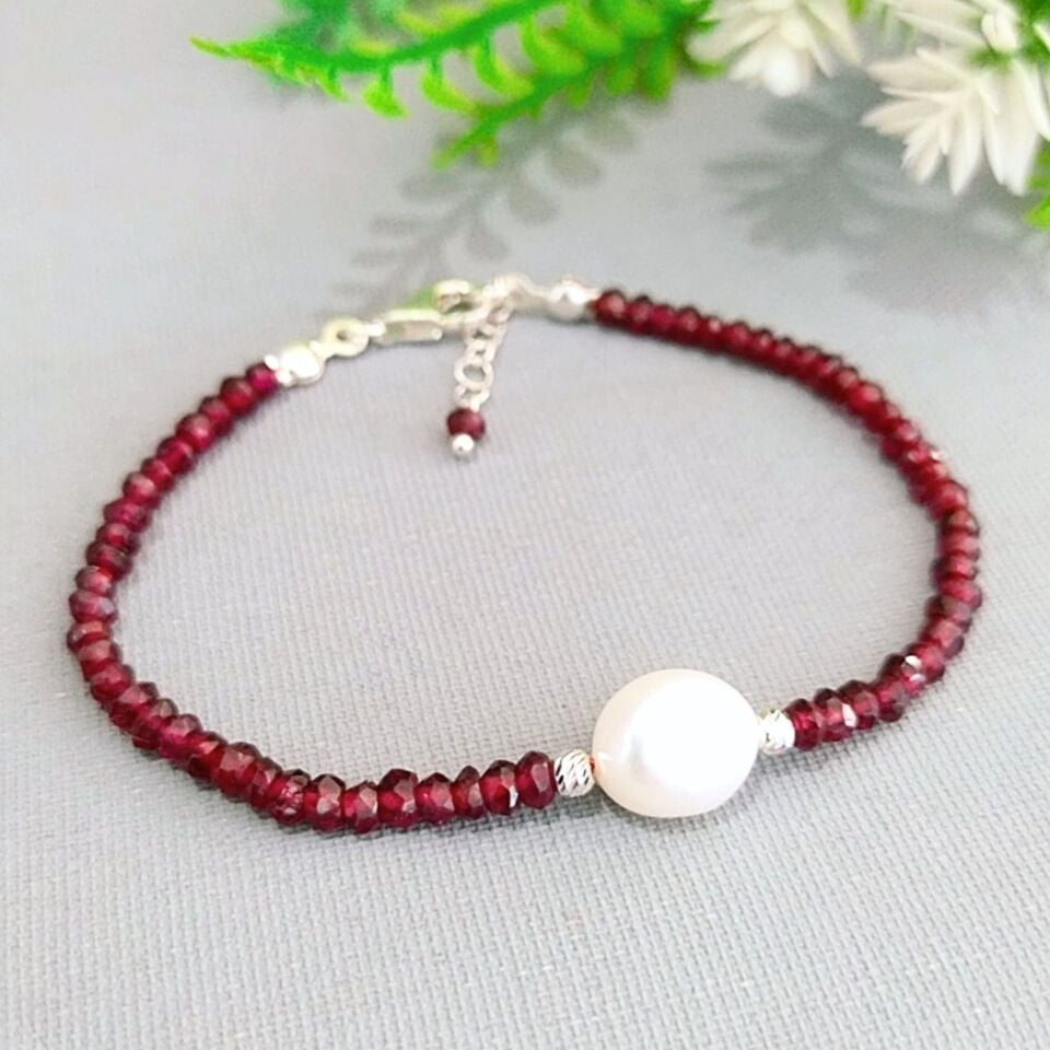 Lal Granat İnci Özel Tasarım Bileklik