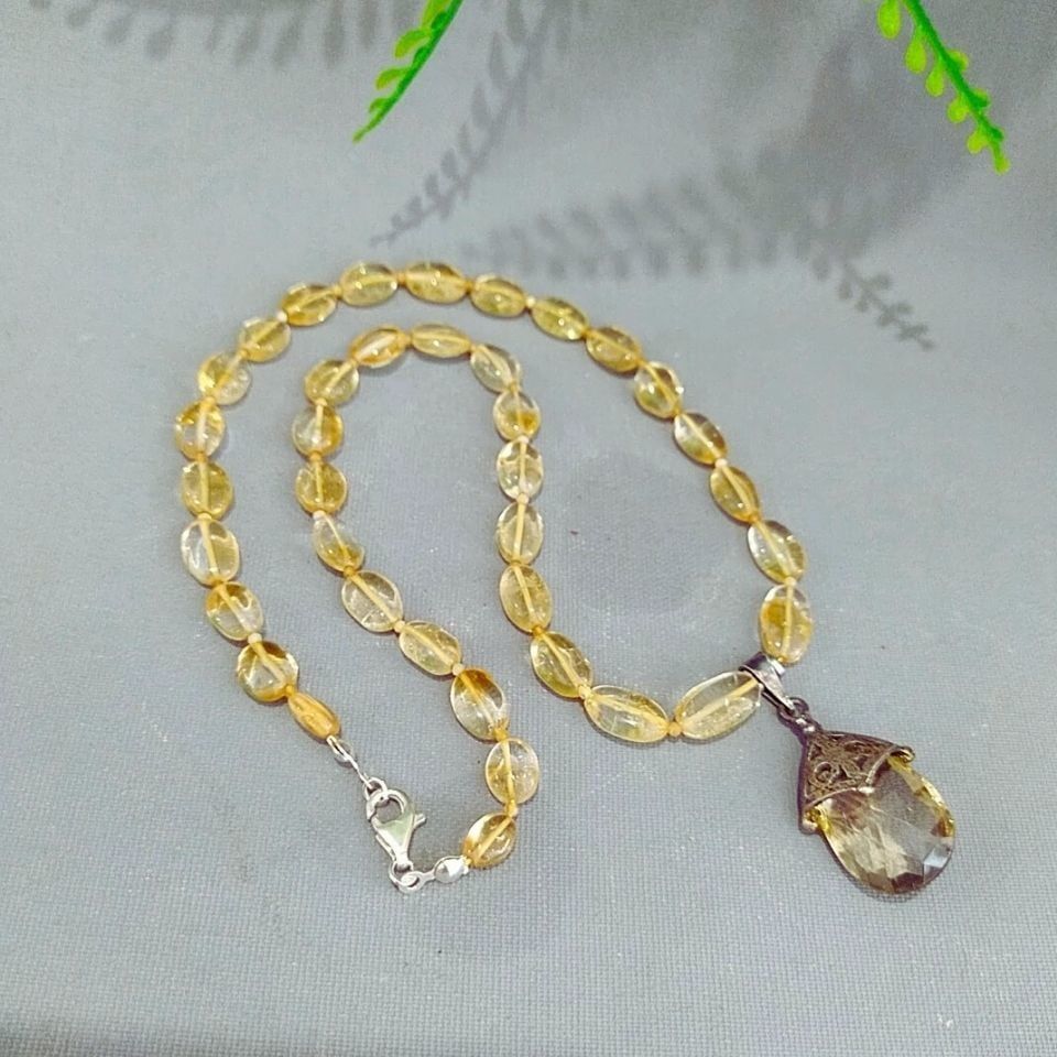 Limon Topaz ve Sitrin Doğal Taş Kolye