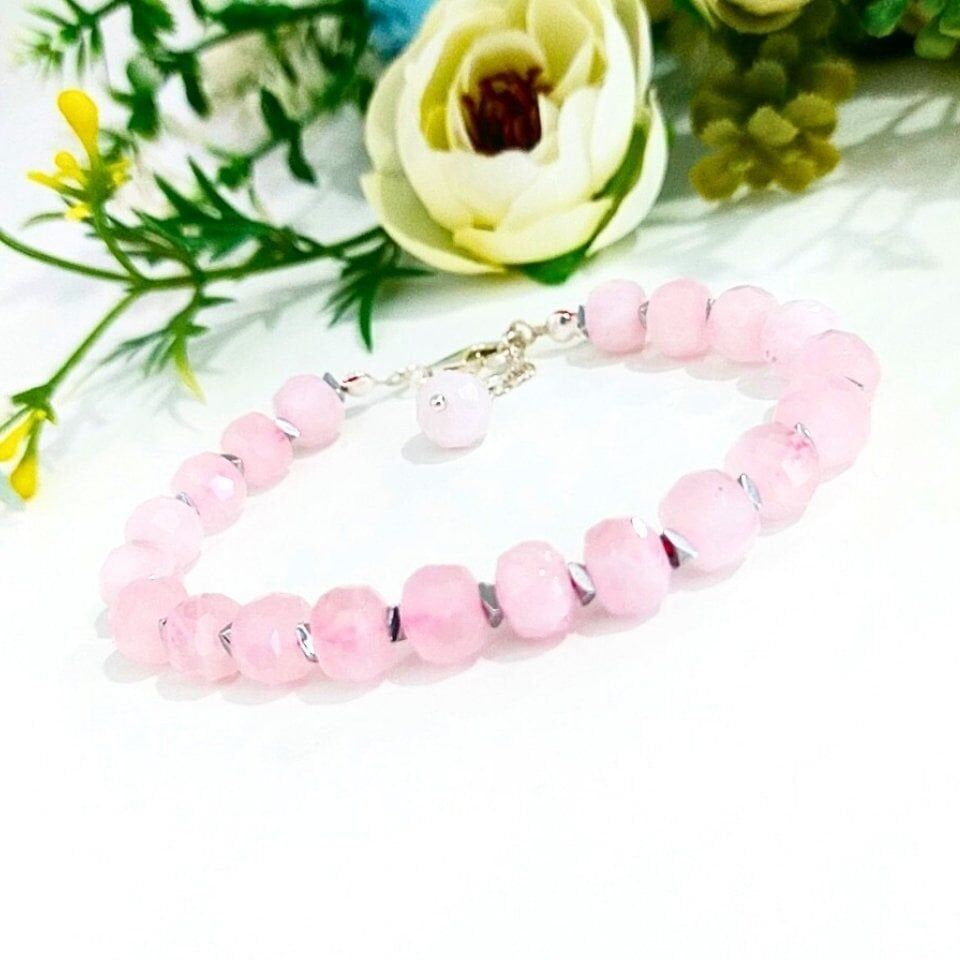 Pembe Kuvars Doğal Taş Bileklik