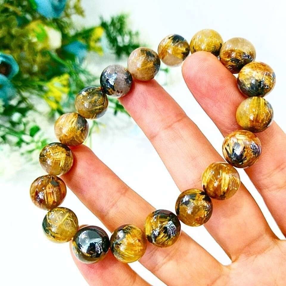 Gold Beril Doğal Taş Bileklik 12 mm