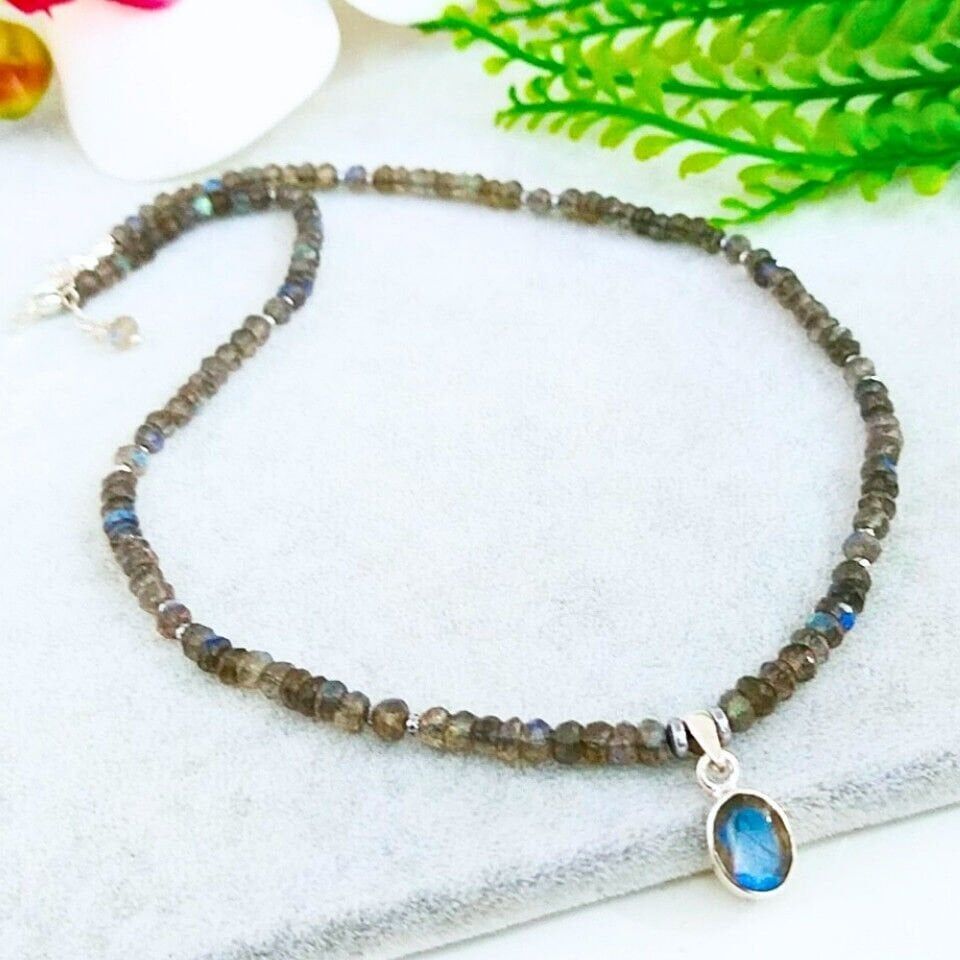 Labradorit Taşı Doğal Taş Kolye – DKLY299