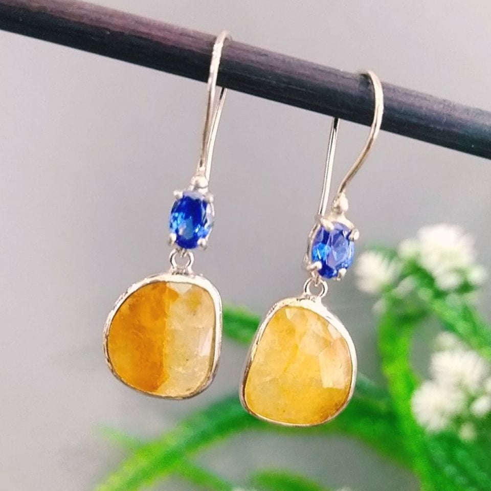 Sarı Safir / Safir Özel Tasarım Küpe