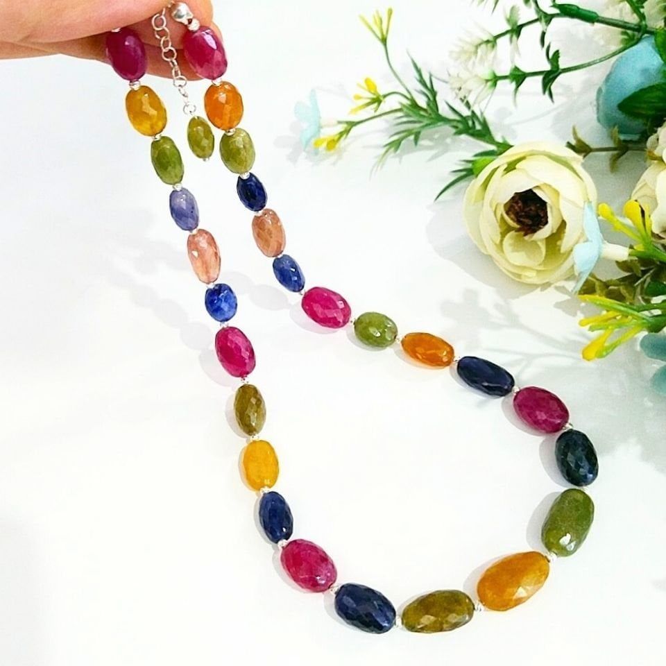 Yakut-Safir-Sarı Safir ve Krizoberil Taşlı Kolye