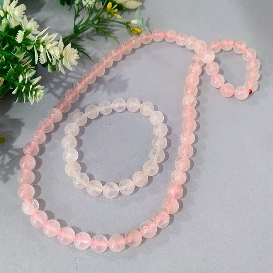 Pembe Kuvars Doğal Taş Kolye