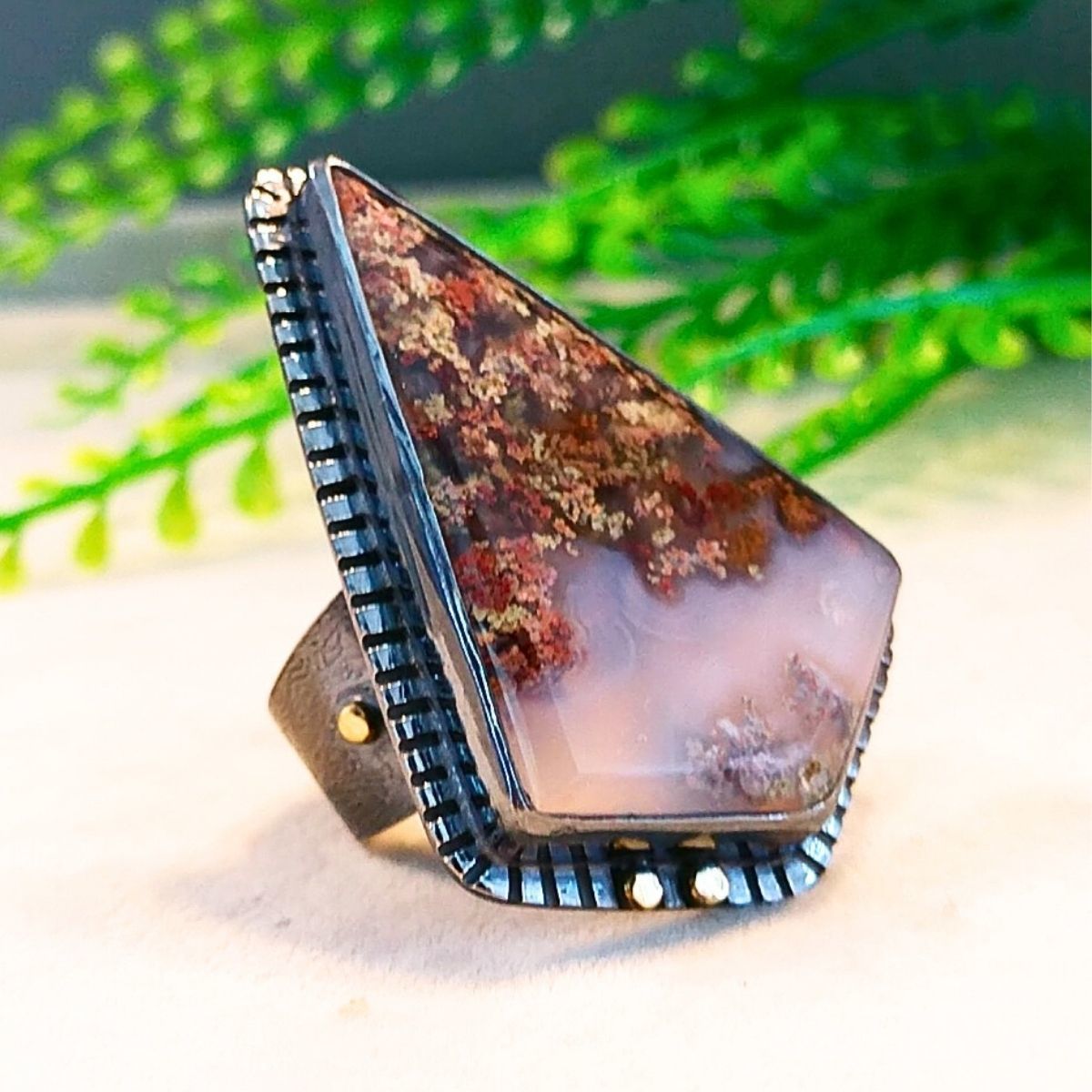 Moss Agate Özel Tasarım Yüzük