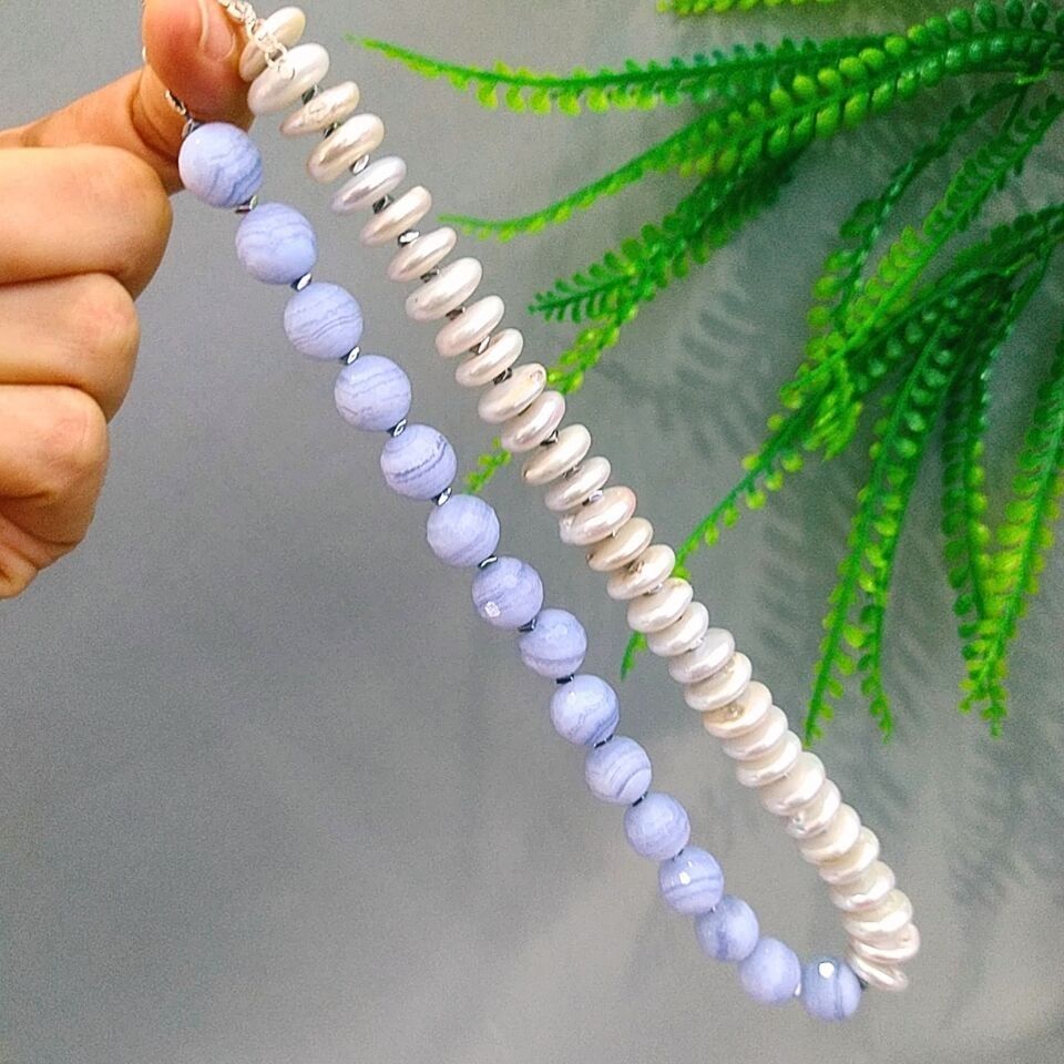 Barok İnci Kalsedon Tasarım Kolye