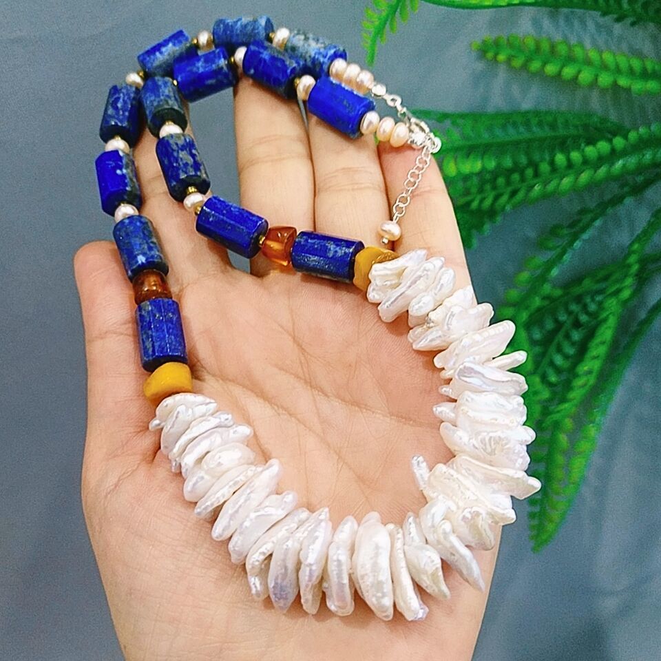 Barok İnci Lapis Tasarım Kolye