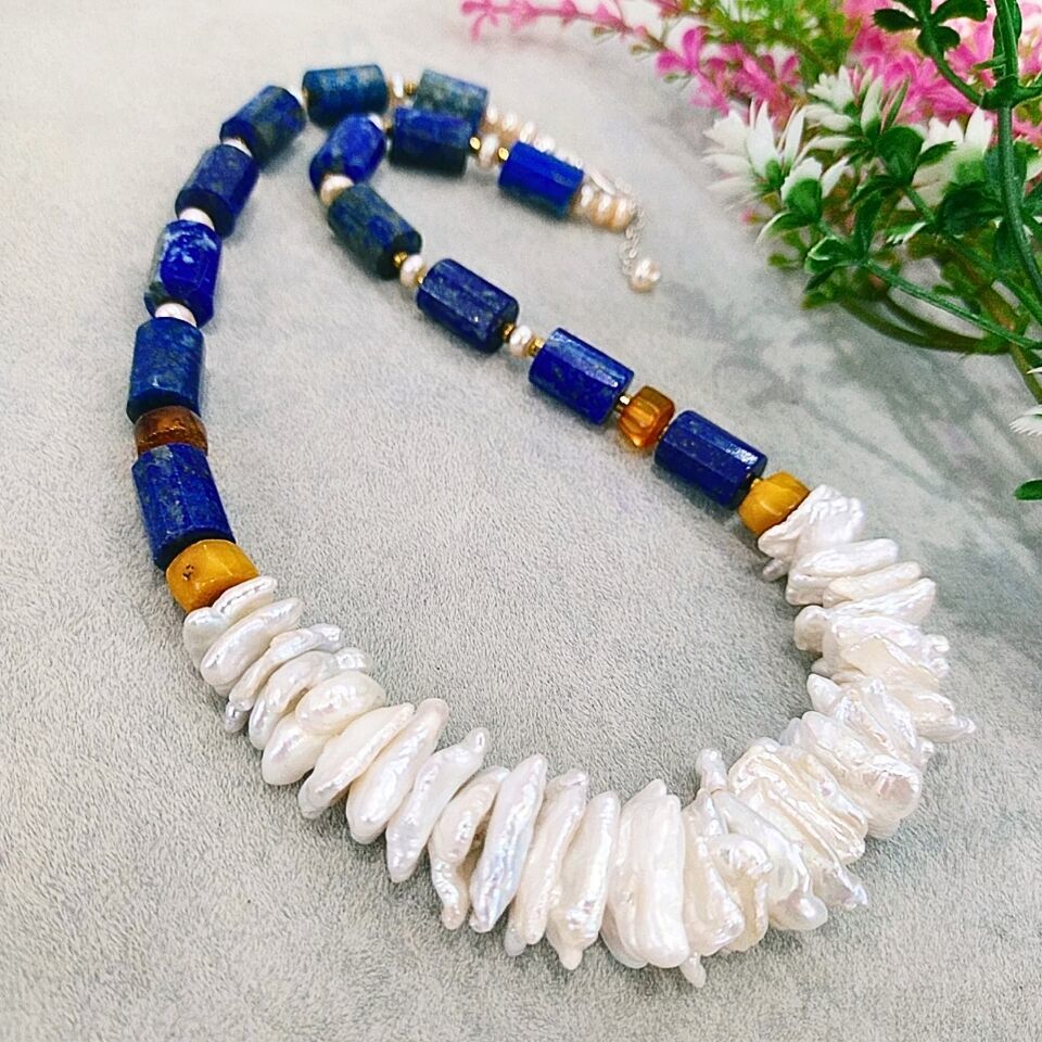 Barok İnci Lapis Tasarım Kolye