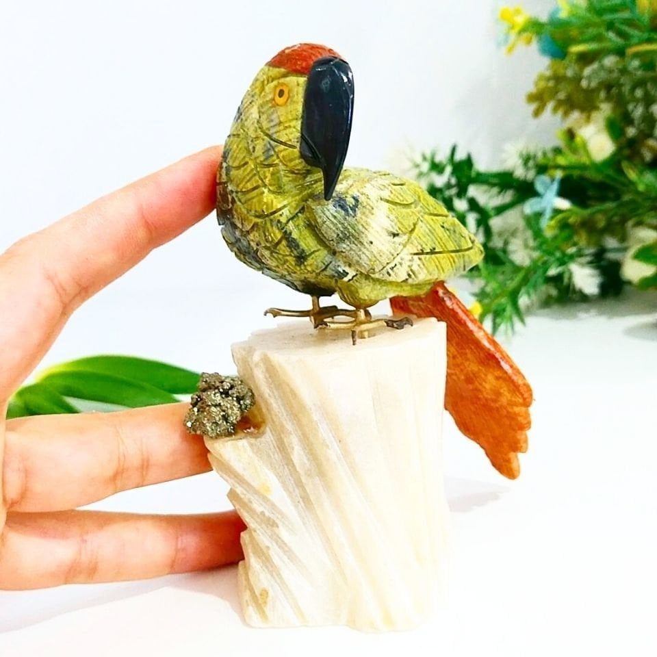 Doğal Taş Carving Papağan Obje - MNR1007