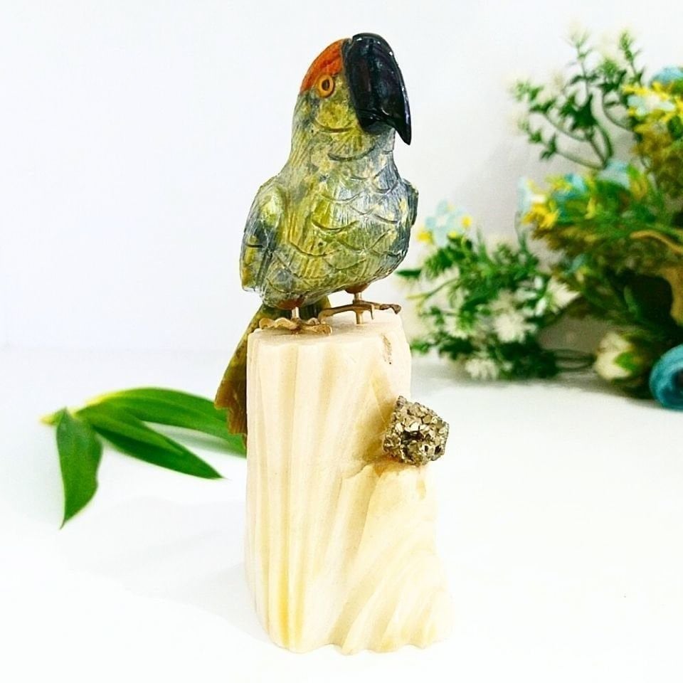 Doğal Taş Carving Papağan Obje - MNR1009