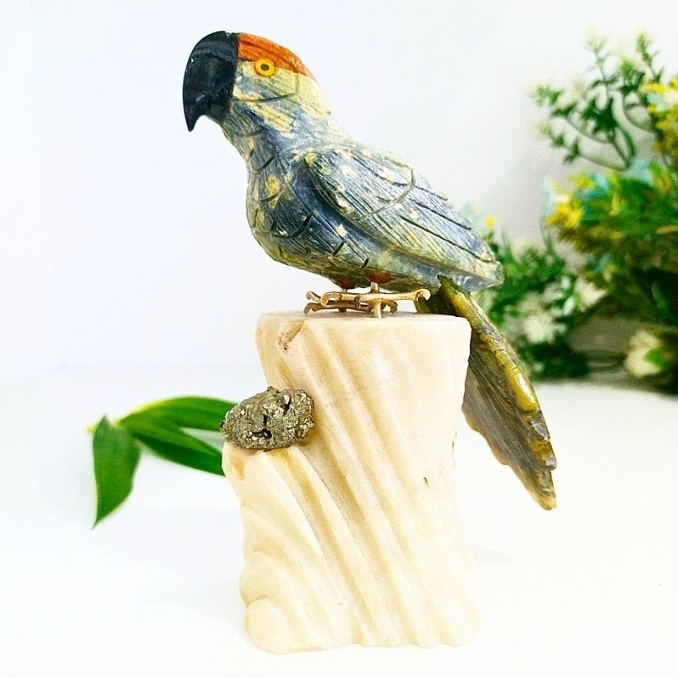 Doğal Taş Carving Papağan Obje - MNR1009